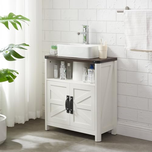 Minifeel Bathroom Floor Cabinet, Farmhouse Storage Cabinet, Adjustable Shelf, Barn Doors, Cabinet for Bathroom, Kitchen, Living Room(Antique White)