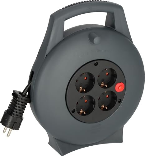 Brennenstuhl Vario Line Kabelbox 4-fach/Mini-Kabeltrommel (Indoor-Kabeltrommel für Haushalt, 10m Kabel, Made in Germany) anthrazit