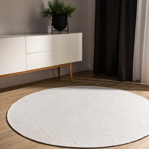 benuta Basic handgewebter Baumwollteppich Ron - Ivory 160 cm rund - Handwebteppich aus 100% Baumwolle - rund & im Style: Uni, Minimalistisch, Natural Living - Pflegeleicht für Wohnzimmer Schlafzimmer