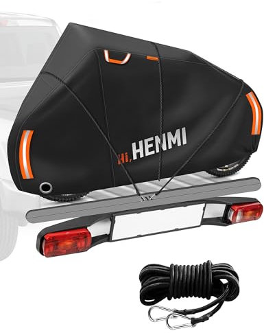 HENMI Fahrradschutzhülle für Heckträger, 420D Oxford-Gewebe Fahrradabdeckung Wasserdicht mit 3m Seil, UV-Schutz, Reißfest Fahrradhülle für Ebike, Fahrrad Transportschutz (210x110x70 cm)