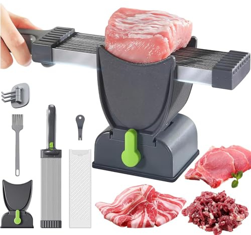 Meat Slicer Machine for Home, Kitchen Stainless Steel Meat Slicer Cutter Set with Sharpener, 2-4mm Thickness Adjustable, Stainless Steel Meat Cleaver Food Slicer, Meat Slicer for Fresh Raw Meat