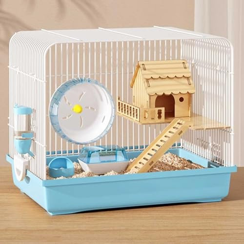 RTTZBOZ 2-stöckiger Hamsterkäfig, Nagerkäfig, Rennmäuse und Ratten, Tragbarer Mäusekäfig und Lebensraum für Kleintiere mit Schlafraum, Laufrädern, Kessel, Futterbox Usw(Blue)