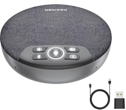 NEWORK Altoparlante Bluetooth per Conferenze, 4 microfoni AI 360° voce, riduzione rumore, batteria 2600mAh, USB-C/Dongle, Daisy Chain per sale grandi, compatibile con Zoom/Teams/Skype