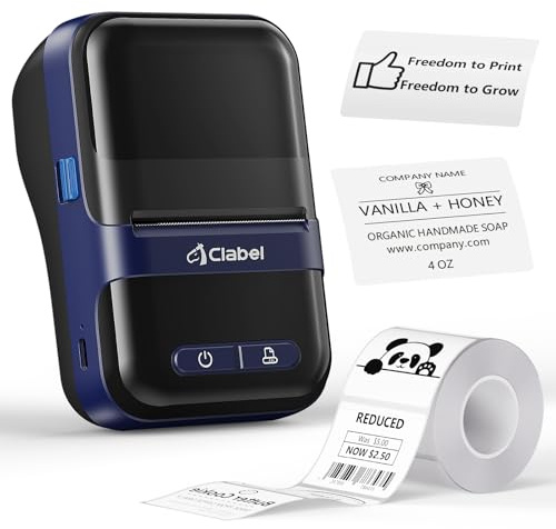 CLABEL Bluetooth Etikettendrucker Selbstklebend, 230B Thermo Tragbar HD Etikettiergerät Mini Beschriftungsgerät Kompatibel mit Handy & PC für Barcode Einzelhandel Büro mit 1 Roll 40x30mm