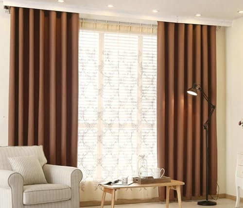 Wycian Fertiggardinen Blackout Curtain Kaffee 2er Pack Unifarbe H214 x B96 cm (2er Pack) Polyester