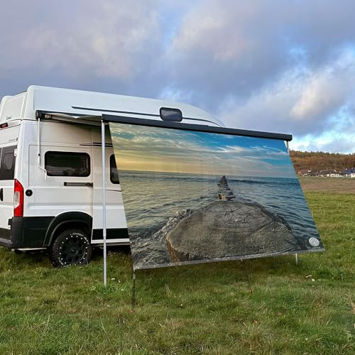 CAMPIDOO Textil Sonnensegel Brandung | Höhe 200cm | hochwertiger Fotodruck inkl. Keder-Befestigung | Markisen-Vorderwand - Länge/Keder: 200cm / 5mm Keder