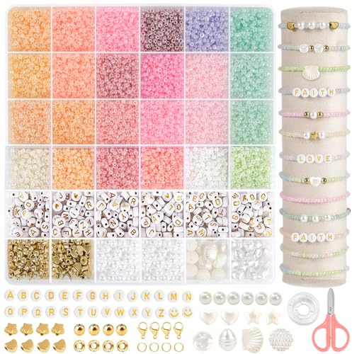 RUBY Perlen für Armbänder, 3mm Creme Glasperlen Set Perlen zum Auffädeln Selber Machen Armband Perlen, Schmuck Herstellung Charm Kit Geschenke, Erwachsener zu Partys, Feiertage, Geburtstage usw