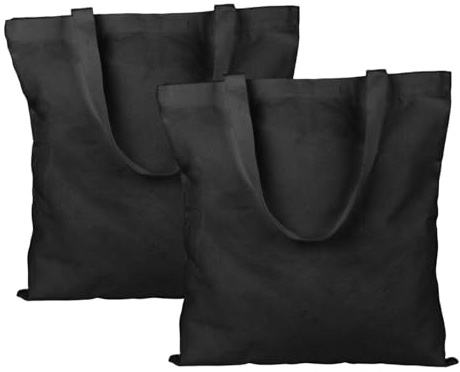 Qiuruoo 2 Stück 40 * 35 cm Stoffbeutel Unbedruckt，Jutebeutel zum Bemalen für DIY-Projekte, zum Einkaufen, für Picknicks im Freien und als Geschenk für Freunde(Schwarz)