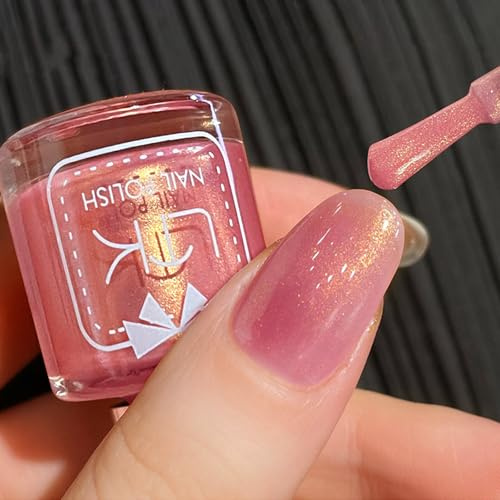 Pink Nail Polish - Glitter Pearl Nail Polish Quick Dry - Long Lasting Pearlescent Pink Iridescent Nail Varnish - Glossy Chip Resistant Water Based Mermaid Nail Varnish for Women DIY Manicure