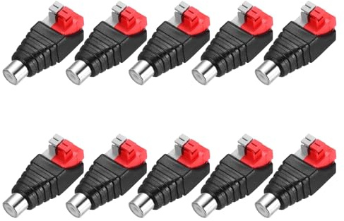 sourcing map 10 Pack RCA Female Speaker Wire Cable Solderless Metal Nickel Plating RCA Speaker Wire Adapter to Audio Female Connector Adapter Plug Jack, Black