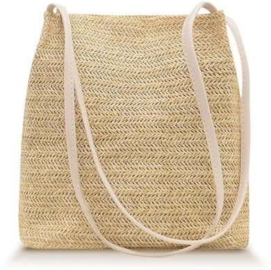 CharmBurst Geflochtene Strohtaschen, Sommer Strandtasche Basttaschen, Modische Boho Handtasche Geflochten, Praktische Korbtasche Umhängetasche, Elegante Sommertasche(beige)