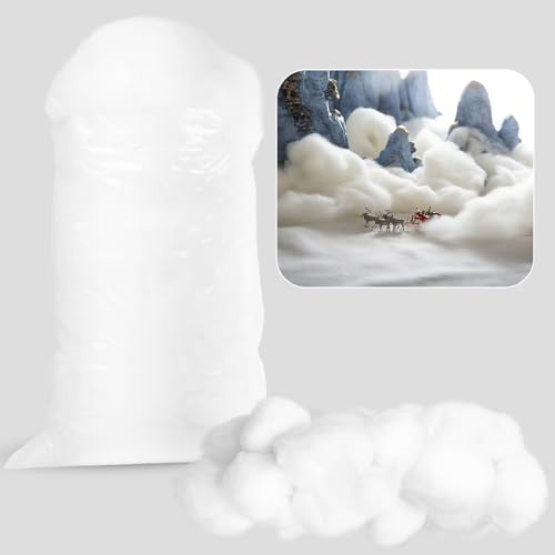 Watte Deko Weihnachten, Weich Flauschig Schneewatte Deko, Hohe Elastizität Schneematte, Deko Watte Schnee, Kunstschnee Watte für Weihnachtsbaum, Winterdorf-Displays, Tischläufer, Feiertagsdeko (200)
