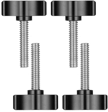 4 Pcs 1/4-20 x 1-1/4 Inch Thumb Screw, Black Wing Knob Bolt, Stainless Steel Thread Thumb Screw with Aluminum Knob, Adjustable Tee Wing Thread Thumbscrew, for Remove Replace ClampTighten Power Supply