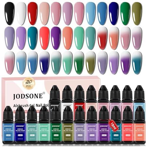 JODSONE 20 färger airbrush gel nagelpoleringsset för nageltoner, ingen dilution gel, nagelpolsk, gör-det-själv, olika mönster, nagelkonst, flickor, semesterpresenter