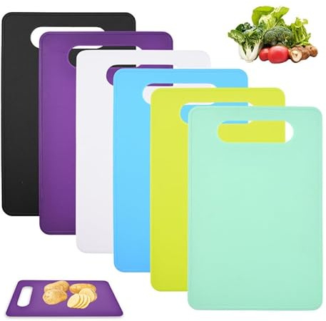 HMCEY Lot de 6 Petite Planche a Decouper Plastique 29 X 19 cm,Planche à Découper Antidérapante,Planches à Découper Couleur Cuisine,Chopping Board Plastic,Cutting Board pour Viande Fruits Légumes