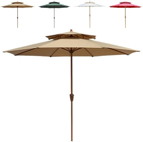 Sombrilla de jardín resistente al viento de 270 cm, grande, con manivela, protección UV, impermeable, para patio, terraza y jardín