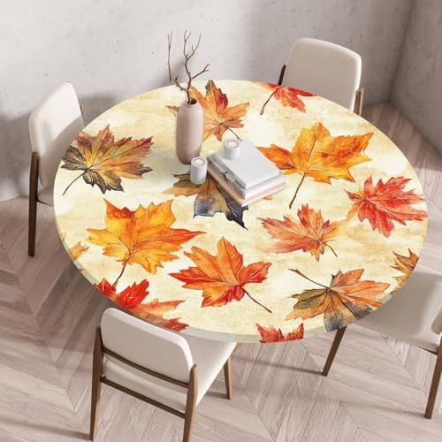 Rund Tischdecke mit Gummizug, Herbst Gartentischdecke Outdoor, Thanksgiving Herbstdeko Tischdecken Wasserabweisend und Abwaschbar ideal für Garten Balkon Küche (80cm,Style 1)