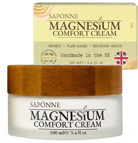 Magnesium Cream for Pain & Joint Relief by Sapónne - for Restless Leg Syndrome, Muscle Tension & Sleep - High Strength Zechstein Magnesium (≈700 mg per 5 ml) Non-Greasy, Vegan & Baby-Safe - 100ml