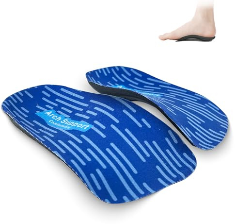 3/4 ortopediska innersulor för män och kvinnor, skoinlägg med högt valvstöd för plantar fasciit, plattfot, överpronation och hälsmärta (herr 7,5–8,5/dam 9,5–10,5, blå)