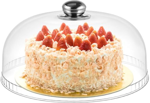 ANDRESLAD Cloche à Gâteau Ronde en Plastique Transparent 25X10 CM Cloche Alimentaire Anti-Poussière pour Présentation de Desserts et Fromages Couvercle Protecteur Polyvalent Réutilisable