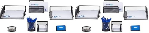 Relaxdays Schreibtisch Organizer Set, 7-teilig, Metall, Schreibtisch-Set, Briefablage, Zettelbox, Stifteköcher, schwarz, 35.5 x 27.5 x 9 cm (Packung mit 2)