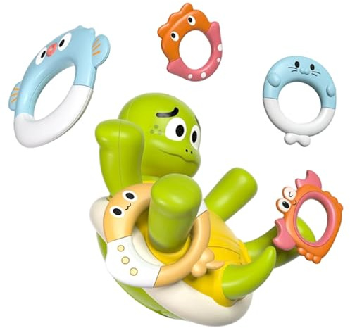 Xoeryoy Jouet de Bain pour bébé, arroseur Flottant, Tortue, Jouet de Bain avec 5 Anneaux, Jeu Amusant, Rechargeable pour Nourrissons, Tout-Petits, Enfants 1 an et Plus
