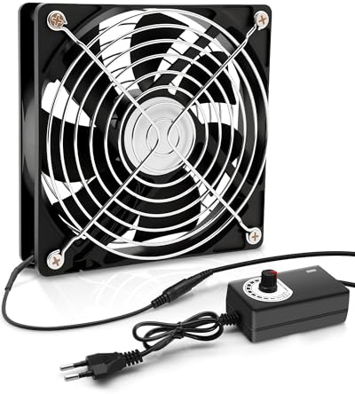 Lizoak 120mm Lüfter mit Geschwindigkeitsregler - PC Lüfter für Router Receiver Gaming Konsolen Gehäuselüfter - 12V Computer Lüfter mit Schutzgitter für Laptop TV Box Schrank Wechselrichter