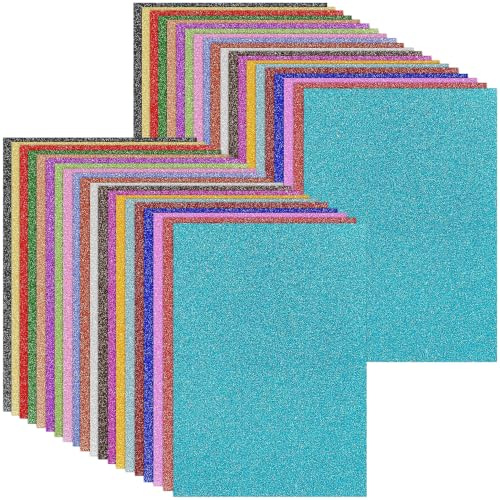 VIVIIHOO Glitzerpapier zum Basteln 40 Blatt A4, Buntes Bastelpapier für Geschenkverpackung, DIYProjekte, Weihnachtskarten und Deko (Einseitig)