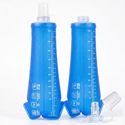 2x Faltbare Trinkflasche 500 ml, Faltbare Wasserflasche mit Beißventil