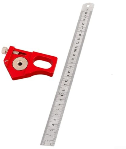 Juego de ángulos de carpintero de 300 mm de aluminio para carpintería con bloque de posicionamiento y aguja de trazar, medida de ángulo preciso (C)