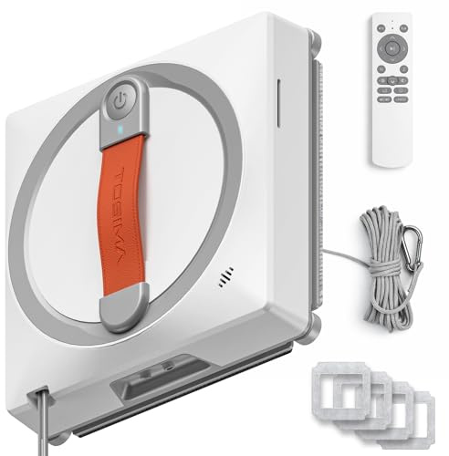 Tosima WA9C Pro Robot de nettoyage de fenêtres avec 4 buses de pulvérisation, 6 modes de nettoyage avec planification intelligente de routes, adhérence extra forte et télécommande (blanc)