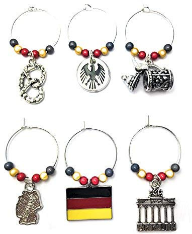 Libby's Market Place Set of 6 Germany Deutschland Wine Glass Charms with Organza Gift Bag