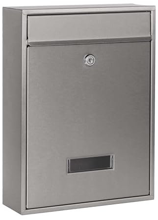 Wiltec Briefkasten silberfarben V10 Postkasten mit Namensschild, großem Briefschlitz und 2 Schlüsseln Wandbriefkasten aus pulverbeschichtetem Stahl