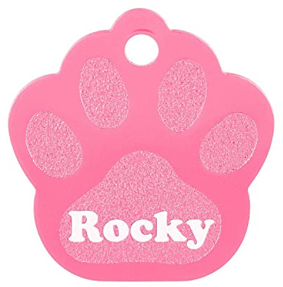 GRAVURZEILE Aluminium Hundemarke mit Gravur - Großes Pfoten Motiv - Personalisiert mir Namen, Symbol & Telefonnummer - wählbare Farbe - für Hunde & Katzen - Größe 3,4 x 3,5 cm - Farbe: Rosa