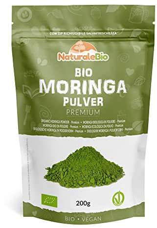 NaturaleBio Moringa Oleifera Pulver – 200 g Bio Meerrettich-Pulver mit Premium-Qualität – Natürliches Bio-Produkt, organische und reine Moringa aus den Blättern des Meerrettichbaums