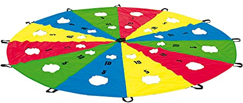 KL-Toys Schwungtuch Ø 3 m mit Ziellöchern / Fördert die Auge-Hand-Koordination / Maße: Ø 300 cm, Ziellöcher: Ø 12 cm + Ø 19 cm / Polyestergewebe