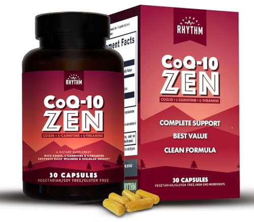 Natural Rhythm CoQ10-ZEN | Coenzyme Q10 (100 mg) + L-Carnitine (125 mg) + L-Theanine (150 mg) | Dietary Supplement Capsules | Cellular Energy & Daily Wellness Support | 30 Count