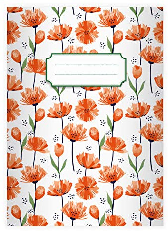 Kartenkaufrausch 8 schöne Frühlings DIN A4 Schulhefte, Schreibhefte mit Tulpen Meer, orange Lineatur 21 (liniertes Heft 16 Blatt/32 Seiten) Notizheft, Kladde für Schule, Universität, Büro