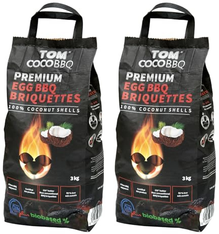 TOM Cococha KS1964 TOM COCO Grill-Kokoskohle Briketts, Eiform, 2 x 3 kg (6 kg)