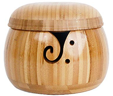 JasCherry Holz Garn Schüssel Holzschale Garn Aufbewahrung mit Deckel - Zubehör Organizer für Näh und Crochet Halterung - Handgefertigt Stricken Schalen mit Geschnitzte Löcher und gebohrte Löcher #1