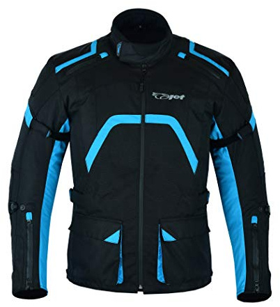Jet Blouson Veste Moto Homme Homologué Armure Ventilation Textile Réfléchissant Zips étanches toutes les saisons Plusieurs points de réglage ARMADA (Bleu Noir, S)