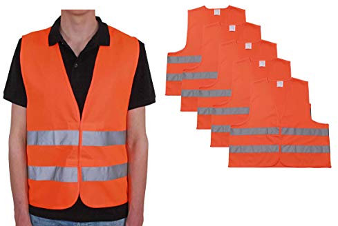 4business 5 Stück Kfz Qualitäts Warnwesten Premium orange EN ISO 20471 Klasse 2 für Erwachsene Unisize TÜV-geprüft waschbar