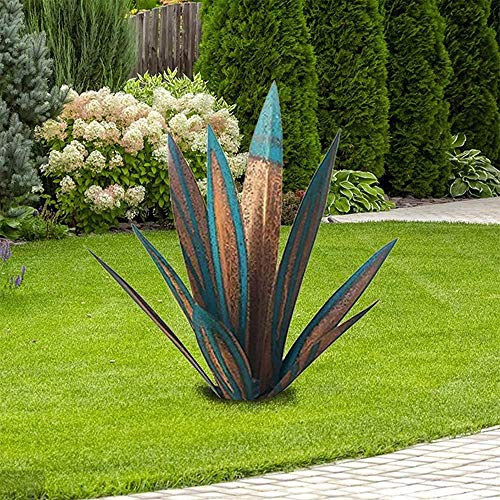 EATAN Sculpture Rustique de Tequila Bleue Tequila Home Decor Sculpture Rustique Tequila Plante d Agave en mÉ tal Bricolage Ornements de pelouse de Jardin pour Cour extÉ Rieure Bleu-27cm
