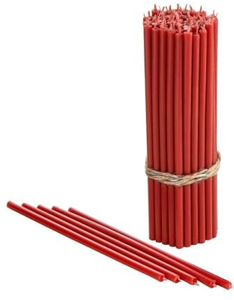 Danilovo Reine Bienenwachskerzen – tropffrei, rauchfrei, hohe, dünne Spitzkerzen – dekorative Kerzen für Kirchgebet, Deko oder Geburtstagskerzen – Honigduft Kerzen – 16,5 x 0,57 cm (Rot, 50 Stück)