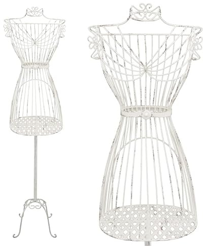 PrimoLiving Metall Schneiderpuppe Gracia in Antik-Weiß mit Stauraumfach - Vintage Kleiderpuppe - ideal als weibliche Schaufensterpuppe oder Kleiderständer - P-14189