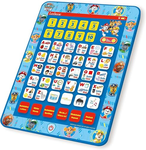 Lexibook Paw Patrol, JCPAD002PAi3, tavoletta educativa bilingue interattiva, Giocattolo per Imparare Lettere dell'alfabeto, Numeri, Parole, ortografia e Musica, Lingua Inglese/Tedesca, Blu