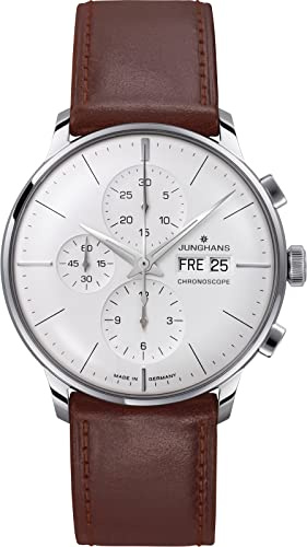 JUNGHANS Meister Chronoscope Herrenuhr mit Saphirglas 27/4120.02 | poliertes Edelstahl-Gehäuse, Made in Germany,