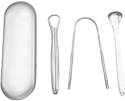 WANGCL 3 Stück Zungenschaber Edelstahl, Erwachsene Mundpflege Zungenreiniger für Heilt Schlechten Atem Mundhygiene (Silber)