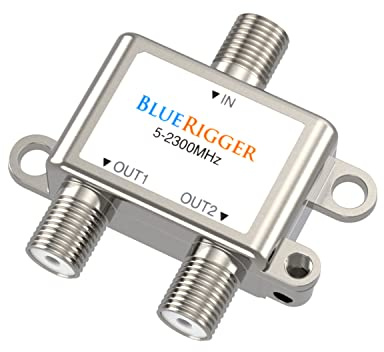 BlueRigger 2-Way Coaxial Cable Splitter (RG6 Two Way Mini Diplexer, F-type, 2.3GHZ 5-2300MHz) Digital Signal Female Coax Splitter - Works with Satellite, Antenna, HDTV, Amplifier, Cable TV, Dish, CATV