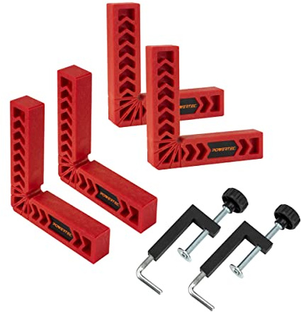 POWERTEC 6-teiliges Set, Universal Zaunschellen mit 15,2 cm Positionierwinkeln, für Tischsägen, Frästische, Spannwinkel, Bohrmaschinentische, Gehrungssägen, 71782